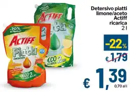 Qui Discount Detersivo piatti limone/aceto Actiff ricarica offerta