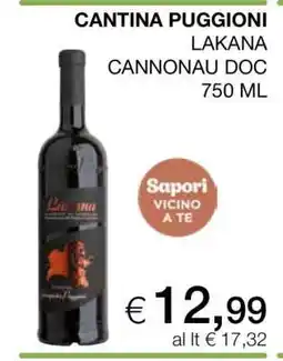 Coop CANTINA PUGGIONI LAKANA CANNONAU DOC 750 ML offerta