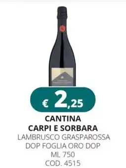 Altasfera Cantina carpi e sorbara lambrusco grasparossa dop foglia oro dop offerta