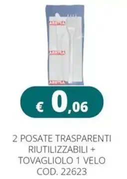 Altasfera 2 posate trasparenti riutilizzabili + tovagliolo offerta