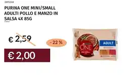Prezzemolo e Vitale Purina one mini/small adulti pollo e manzo in salsa 4x offerta