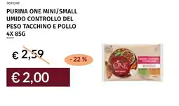 Prezzemolo e Vitale Purina one mini/small umido controllo del peso tacchino e pollo 4x offerta