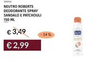 Prezzemolo e Vitale Neutro roberts deodorante spray sandalo e patchouli offerta
