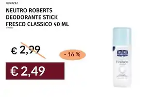 Prezzemolo e Vitale Neutro roberts deodorante stick fresco classico offerta