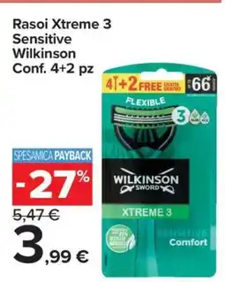 Carrefour Rasoi Xtreme 3 Sensitive Wilkinson Conf. 4+2 pz offerta