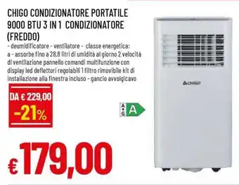 CHIGO CONDIZIONATORE PORTATILE 9000 BTU 3 IN 1 CONDIZIONATORE (FREDDO)