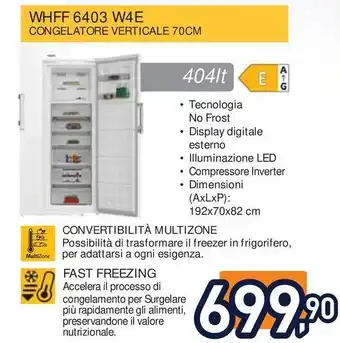 Whirlpool WHFF 6403 W4E CONGELATORE VERTICALE 70CM
