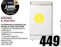 MediaWorld KOENIC Condizionatore portatile con pompa di calore KAC14026 offerta