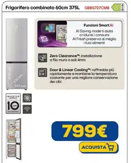 Euronics LG Frigorifero combinato 60cm 375L GBBS727CMB offerta