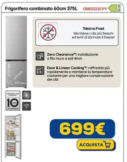 Euronics LG Frigorifero combinato 60cm 375L GBBS323CPY offerta