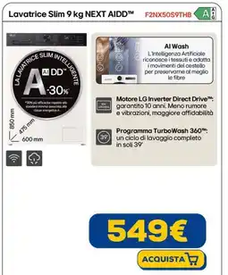 Euronics LG Lavatrice Slim 9 kg NEXT AIDD F2NX50S9THB offerta