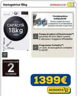 Euronics LG Asciugatrice 18kg RH18U8AVCW offerta