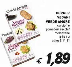 Coal Burger vegani verde amore carciofi e pomodori secchi/ melanzane offerta