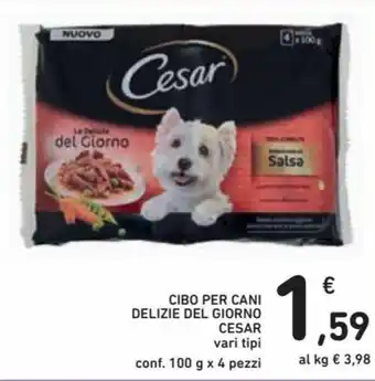 Spazio Conad Cesar Cibo per Cani Delizie Del Giorno vari tipi conf. 100g x 4 pezzi offerta