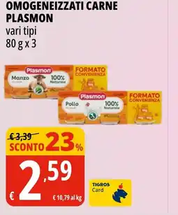 Tigros Omogeneizzati carne PLASMON offerta