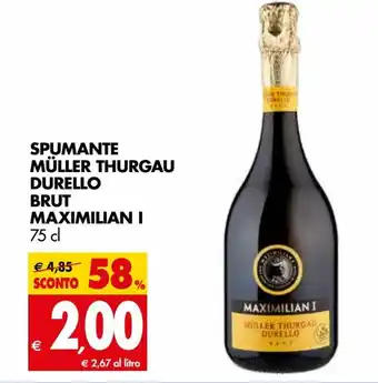 Tigros Maximilian I Spumante Müller Thurgau Durello brut 75 cl offerta