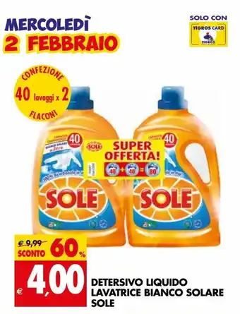 Tigros Sole Detersivo Liquido Lavatrice Bianco Solare offerta