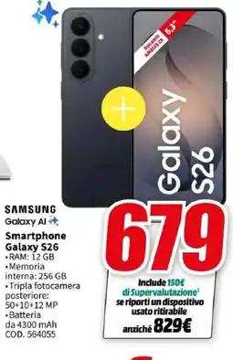 MediaWorld SAMSUNG Galaxy Al Smartphone Galaxy S26 offerta