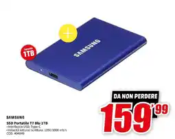 MediaWorld SAMSUNG SSD Portatile T7 Blu 1TB offerta