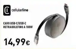Unieuro Cellularline cavo usb-c/usb-c retraibilefino a 100W offerta
