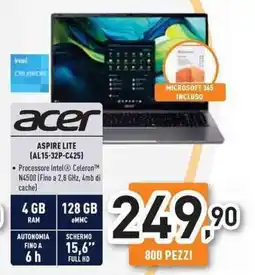 Unieuro acer ASPIRE LITE (AL15-32P-C425) offerta