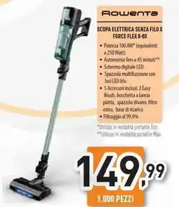 Unieuro Rowenta scopa elettrica senza filo X force flex 8-80 offerta
