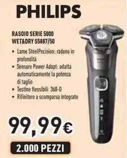 Unieuro PHILIPS RASOIO SERIE 5000 WET&DRY S5887/50 offerta