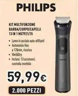Unieuro Philips kit multifunzione barba/corpo/capelli 13 in 1 MG7921/15 offerta