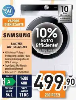 Unieuro SAMSUNG LAVATRICE WW11DG6B25LKU3 offerta
