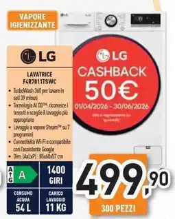 Unieuro LG LAVATRICE F4R7011TSWC offerta