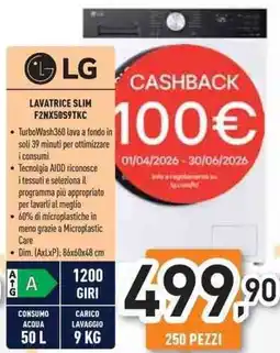 Unieuro LG LAVATRICE SLIM F2NX50S9TKC offerta