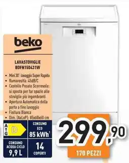 Unieuro beko LAVASTOVIGLIE BDFN15D431W offerta