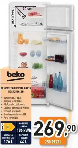 Unieuro beko FRIGORIFERO DOPPIA PORTA BDSA250K4SN offerta