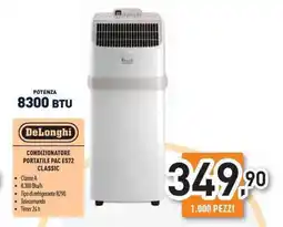 Unieuro Delonghi condizionatore portatile pac ES72 classic offerta