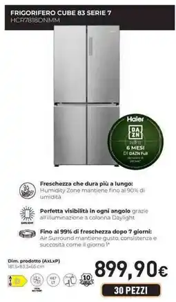 Unieuro Haier FRIGORIFERO CUBE 83 SERIE 7 HCR7818DNMM offerta