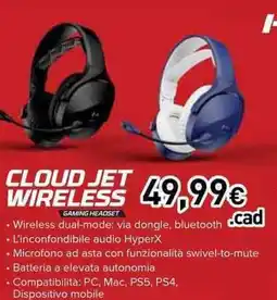 Unieuro Hyperx cloud jet wireless offerta