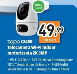 Unieuro tapo C245D Telecamera Wi-Fi Indoor motorizzata 2K 3MP offerta