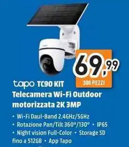 Unieuro tapo TC90 KIT Telecamera Wi-Fi Outdoor motorizzata 2K 3MP offerta