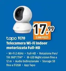 Unieuro tapo TC70 Telecamera Wi-Fi Indoor motorizzata Full-HD offerta
