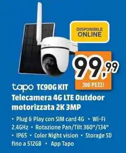 Unieuro tapo TC90G Kit Telecamera 4G LTE Outdoor motorizzata 2K 3MP offerta