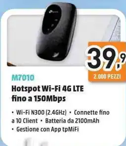 Unieuro tp-link M7010 Hotspot Wi-Fi 4G LTE fino a 150Mbps offerta