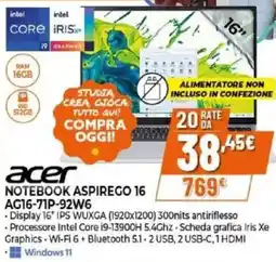 Expert acer NOTEBOOK ASPIREGO 16 AG16-71P-92W6 offerta