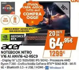 Expert acer NOTEBOOK NITRO V16 AI ANV16-42-R5C9 offerta
