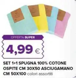 Oasi Set 1+1 spugna 100% cotone ospite cm 30x50 asciugamano cm 50x100 offerta