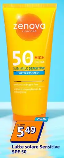Action Zenova Latte solare Sensitive SPF 50 offerta