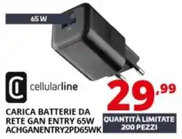 Comet Cellularline carica batterie da rete gan entry 65W ACHGANENTRY2PD65WK offerta