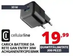 Comet Cellularline carica batterie da rete gan entry 30W ACHGANENTRY2PD30WK offerta