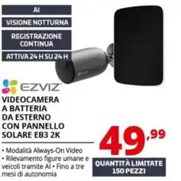 Comet Ezviz videocamera a batteria da esterno con pannello solare EB3 2K offerta