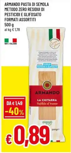 A&O Armando pasta di semola metodo zero residui di pesticidi e glifosato offerta