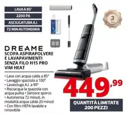 Comet Dreame scopa aspirapolvere e lavapavimenti senza filo H15 pro vim heat offerta